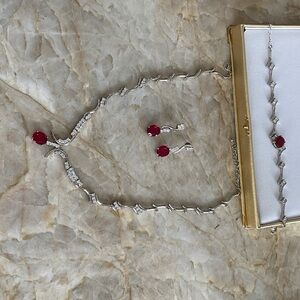 Fifth Avenue Collection (Butler) Elegant Silver and Red Jewelry Set